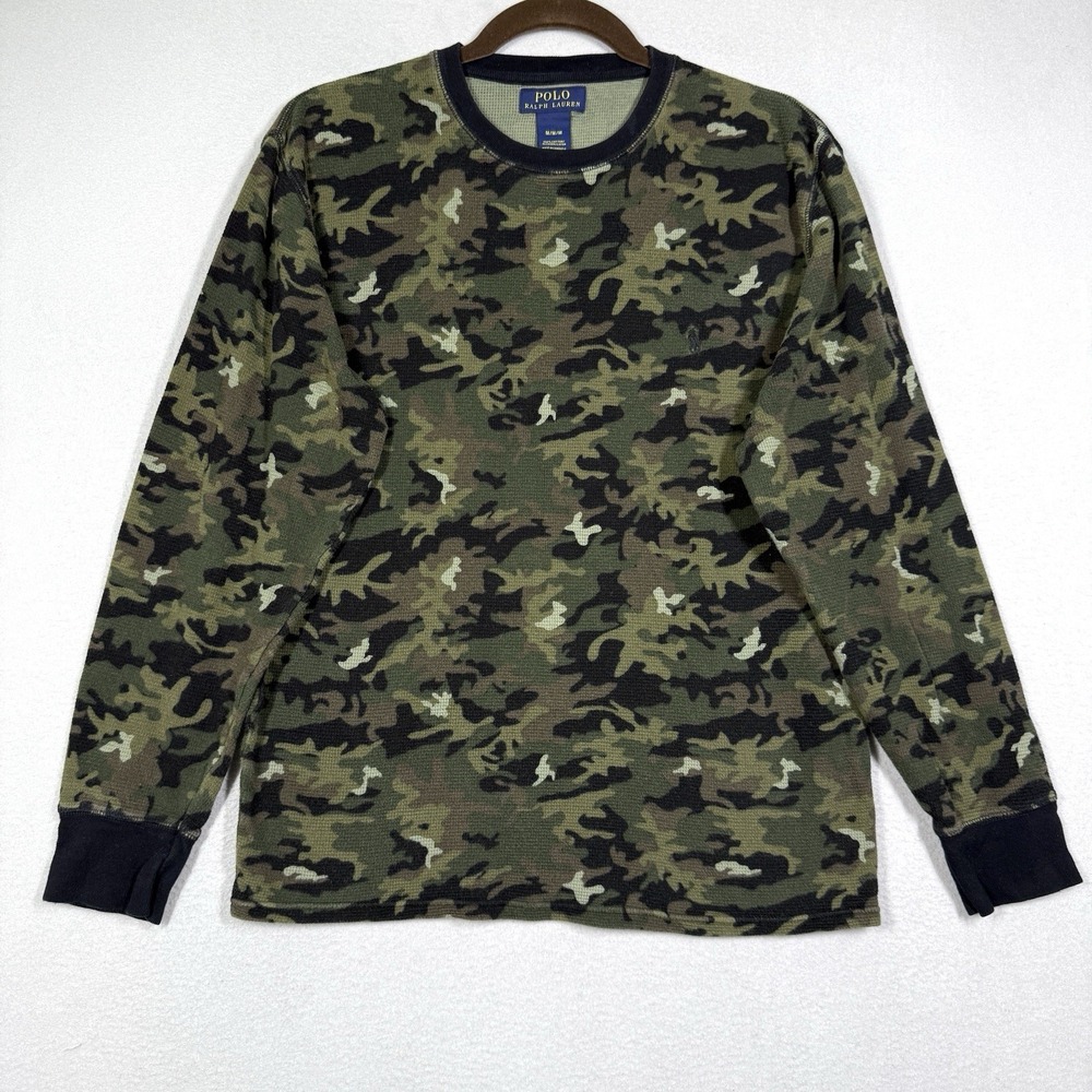 Polo Ralph Lauren Shirt Mens Medium Waffle Knit Thermal Camo Long Sleeve Logo